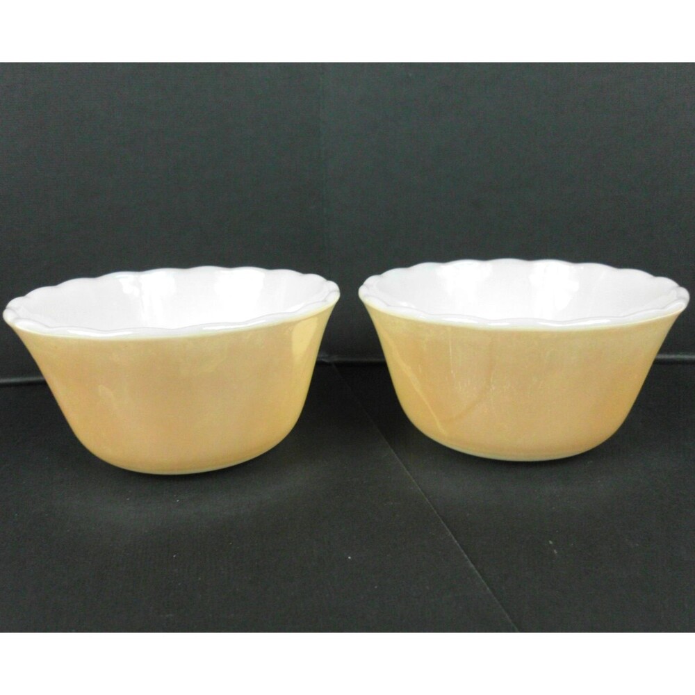 Vintage Fire King Peach Lustre Luster Custard Dessert Cups 3.75 Inch Set of 2